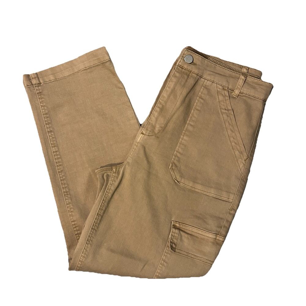 Risen Jeans Women’s Size 11/30 Tan Cargo Straight Leg High Rise Stretch Utility